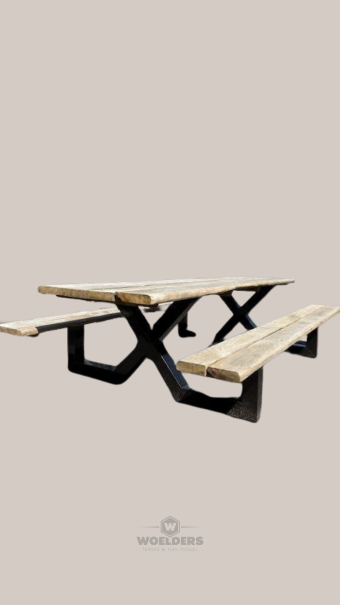 Eiken Picknicktafel Met Stalen Frame 3 meter